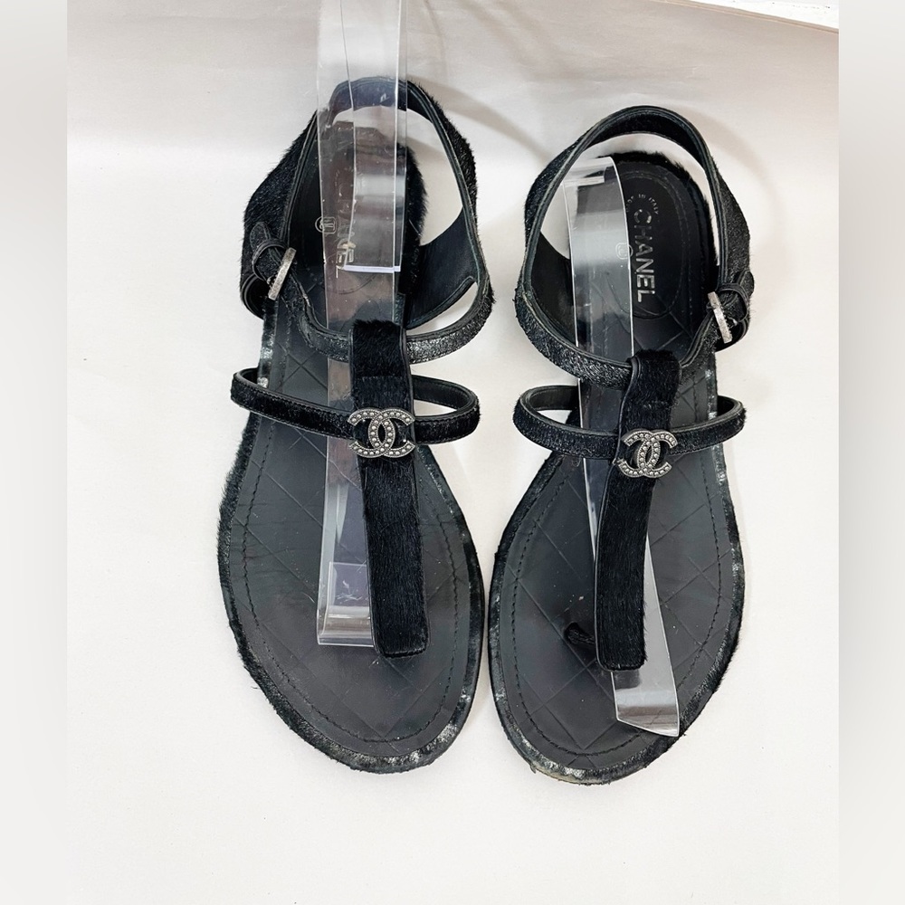 Chanel Calfskin Pony Hair CC Sandals